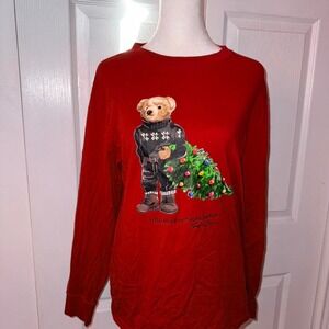 Boys Holiday‎ Bear Long-Sleeve Cotton T-Shirt Size Large (Fits Women Xs/Small)